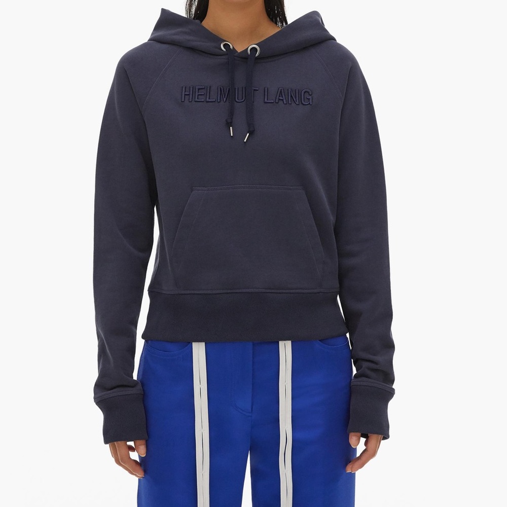 Helmut Lang Logo Slim Hoodie in Navy